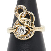 K18YG イエローゴールド ダイヤ0.380ct ダイヤ0.118ct ラウンド サークル モチーフ リング 指輪 レディース 10.5号 【中古】